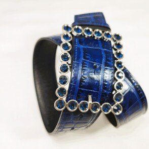 Ceinture reversible femme Motif "Croco" marine / noir